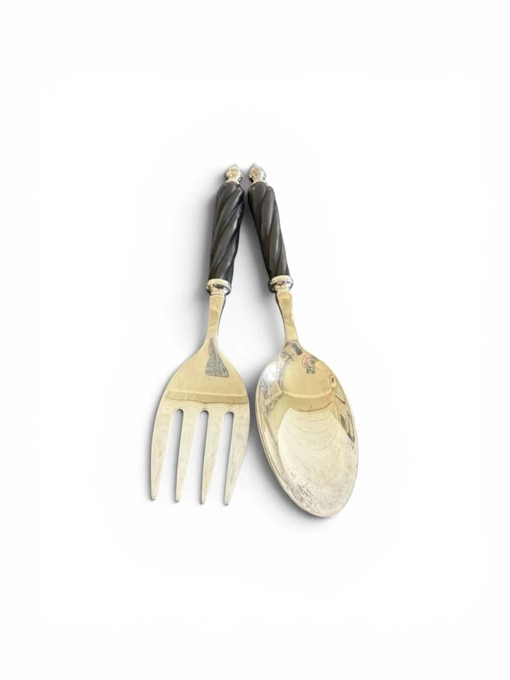 Vintage 2-Piece Silver Plated Salad Serving Set With Wood Handles MCM European